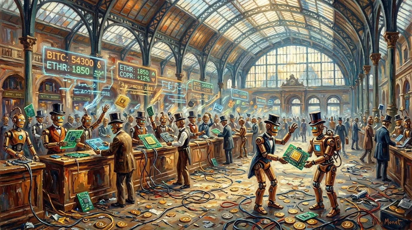 A busy Parisian stock exchange with golden tickets swirling through the air